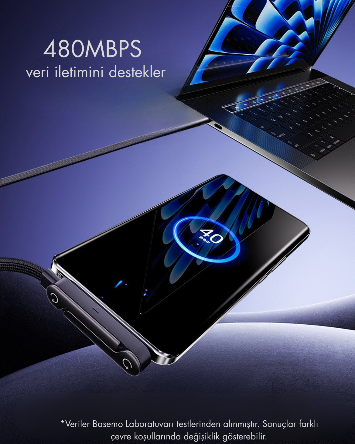 KickCable | 2'si 1 arada Standlı Şarj Kablosu (1,5 m/5 ft)